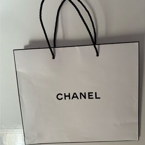 Chanel White Shopping Gift Bag with Black Handles